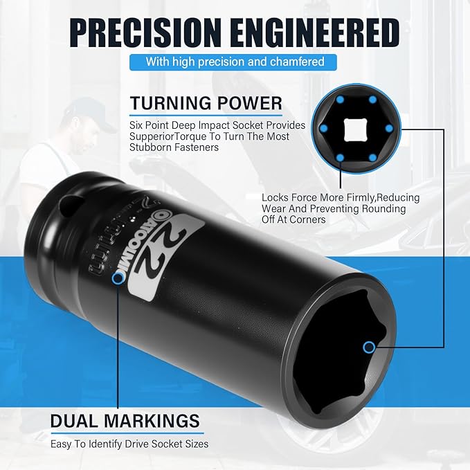 4 PCS Metric Impact Socket Set 1/2" Square Drive,Deep 17mm,19mm,21mm,22mm Allen Sockets,CR-MO Alloy Steel,6 Point Radius Corner Design,Rugged Construction,With Storage Red Case