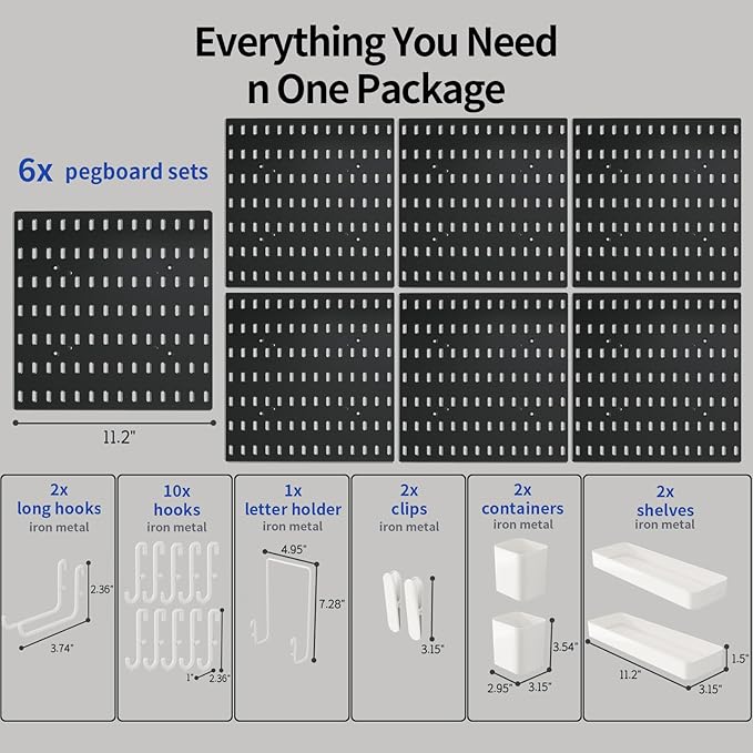 Nafenai Pegboard, Modular Hanging Peg Board Combination Kit with Accessories for Wall Organizer, Crafts Organization, Ornaments Display & Nursery Storage (22 Inches x 33 Inches, Black)