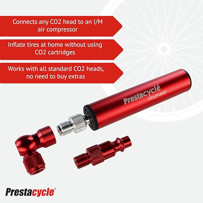 Prestacycle Air Compressor Adapter for CO2 Heads – 6061-T6 Alloy Coupler Plug to Inflate Bike Tires at Home – Compatible with All CO2 Heads, Fits I/M Air Compressor Quick Connectors