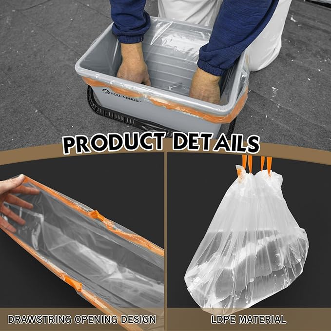 ROLLINGDOG 12 inch Disposable Paint Bucket Liners - Heavy duty LDPE material Easy removal and fast cleanup(Pack of 5)