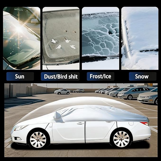 Half Car Cover Car Cover for Sunshade Half Car Body Cover Snow Cover Waterproof Universal Silver with Cotton (Sedan)