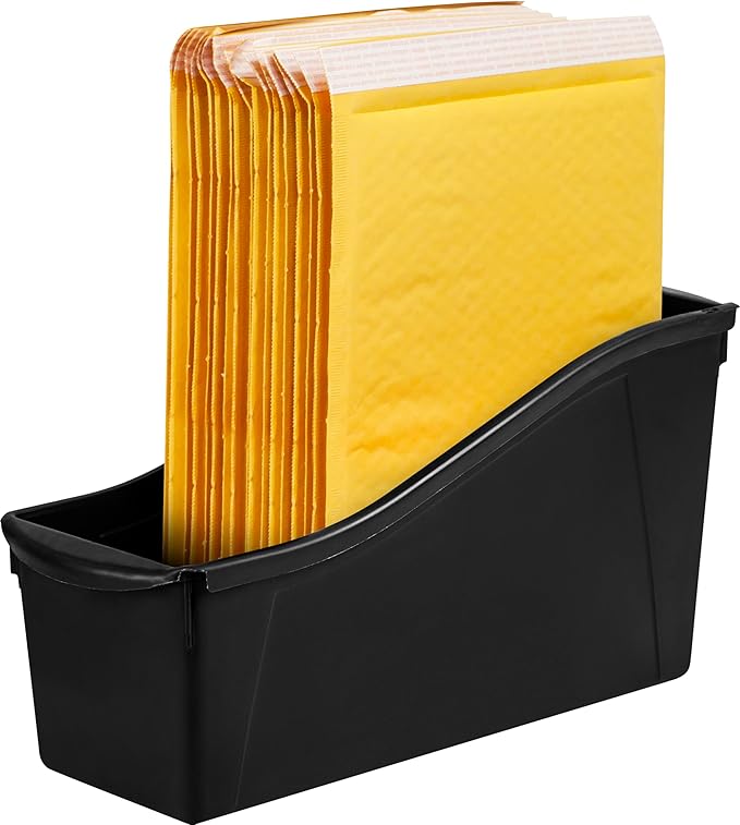 Storex Large Book Bin - Interlocking Plastic Organizer for Home, Office, and Work Space - Black, 6-Pack (70109C06C)
