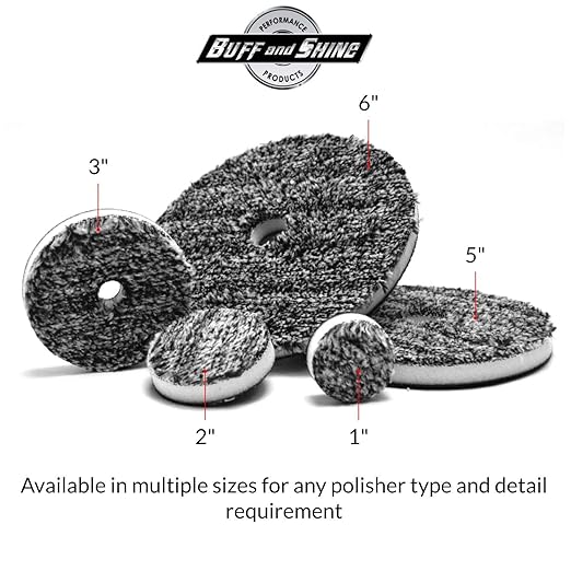 Buff and Shine URO-Fiber Microfiber Pad for Car Compounding, Cutting, Buffing, Waxing, and Polishing - Compatible with Long-Throw, High-Action, Dual-Action, and Random Orbital Polisher - 6 in (1 Pad)