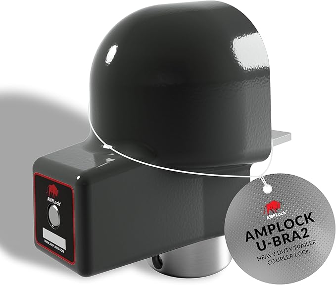 AMPLock - U-BRA2 Heavy Duty Trailer Coupler Lock - 2" Anti-Theft Trailer Hitch Lock for RVs, Boats & Cargo Trailers - Ball Coupler Lock with Round Edges, Patented 2-Part Push-to-Lock System
