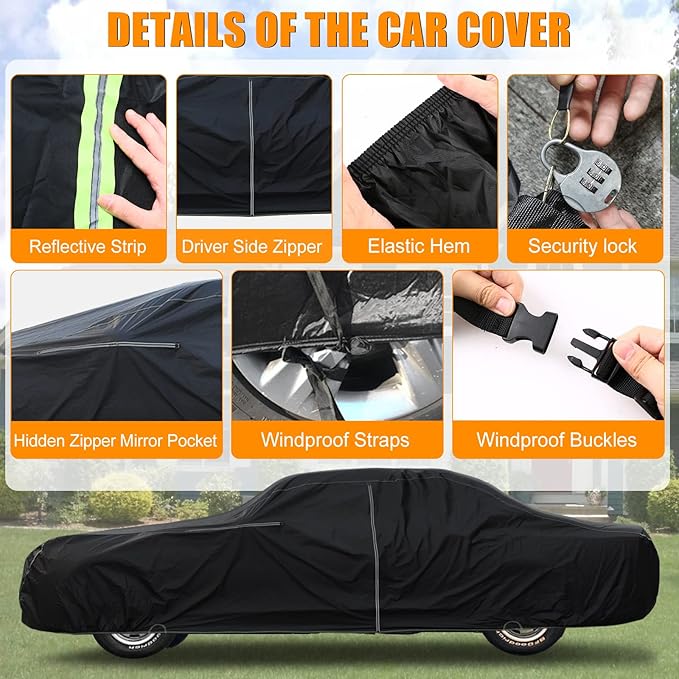 Waterproof Car Cover Replace for 1974-1981 Chevy Camaro, 6 Layers All Weather Car Cover with Zipper Door & Windproof Bands for Snow Rain Dust Hail Protection (1974-1981)