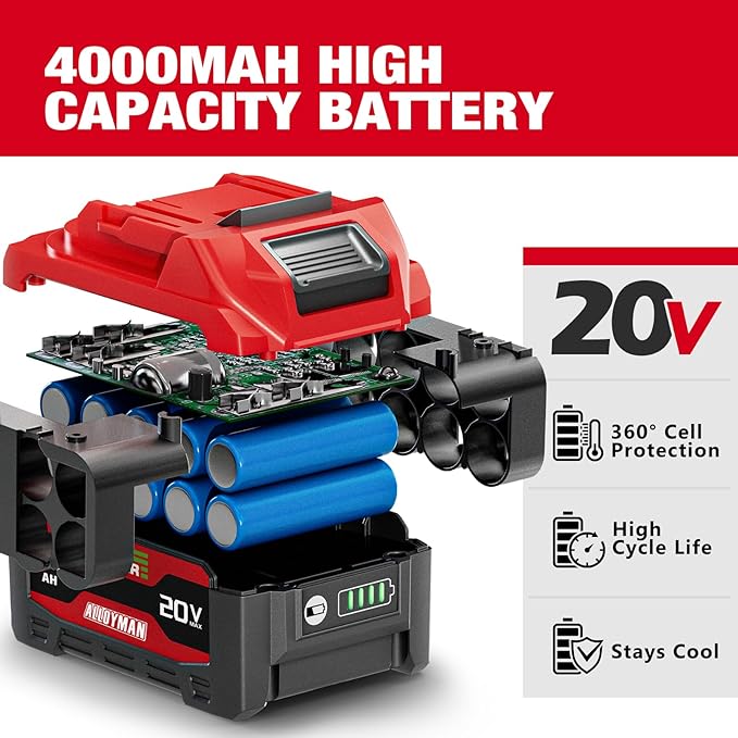 Alloyman Cordless Impact Wrench, 1475Ft-lbs (2000N.m) 1/2 High Torque Brushless Impact Gun, 20V Power Impact Driver, 4000mAh Battery,3 Sockets, Brushless Motor Variable Speeds for Car/Truck RV/Mower