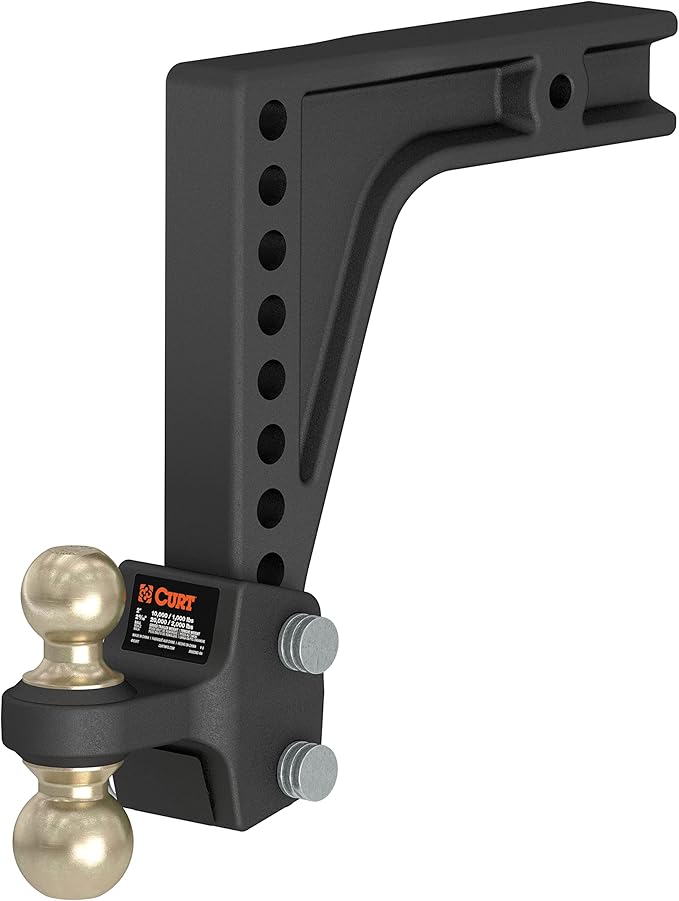 CURT 45939 HD Deep-Drop Adjustable Trailer Hitch Ball Mount with Dual Ball, 2-1/2" Shank, Up to 20,000 lbs