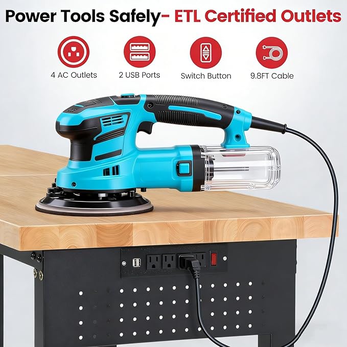 ENJOYWOOD Workbench 84 Inch Heavy Duty Rubber Wood Top Work Bench Adjustable Height Work Table 5000 Lbs Load Capacity with Power Outlets & Extended Pegboard for Garage, Home, Office