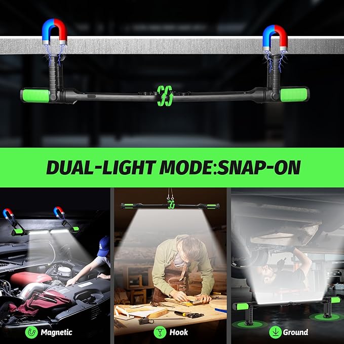 Rechargeable Mechanic Light, 2-in-1 Magnetic Light Bar with Motion Sensor, 2400LM Underhood Work Lights for Mechanics, for Automotive Repair, Inspection, Garage, Emergency