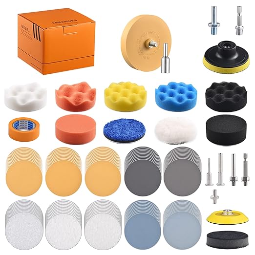 3 inch Drill Polishing Kit Buffer Sanding Attachment Car Head Light Restore Pads with Eraser Wheel Waterproof Sanding Discs Include 240-5000# Total 122 Pack