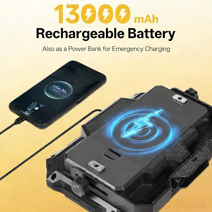 LED Work Light Rechargeable Outdoor, 13000mAh Work Flood Lights 10000LM with 4 Light Modes for Camp Essentials, IP65 Waterproof LED Lantern for Emergency, Power Outages, Car Repair, Tent