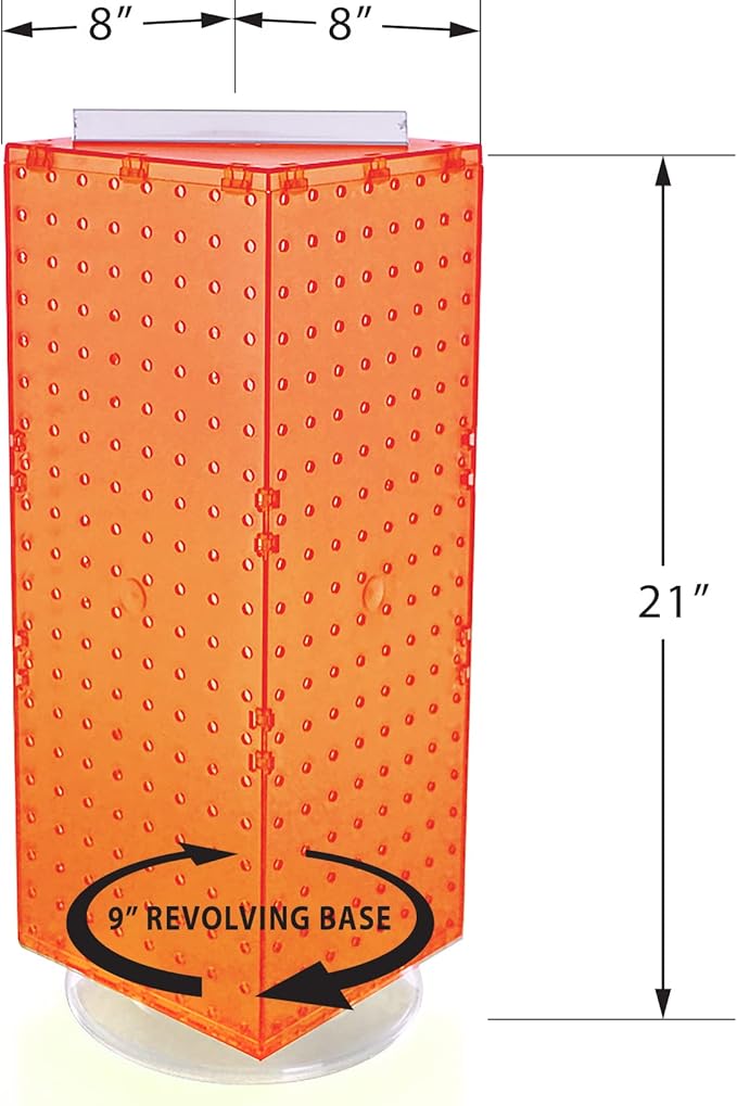 Azar Displays 703385-ORG Four-Sided Revolving 8”W X 20”H Pegboard Counter Display, Orange