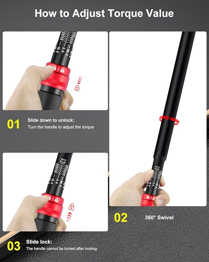 1 Inch Torque Wrench 200-1400 FT-Lb – 24-Tooth Reversible Ratchet, ±3% Accuracy, Cr-V Steel, Dual Scale (Ft-Lb/Nm), 55" Length Heavy Duty Torque Wrench for Trucks, Trailers & Heavy Equipment