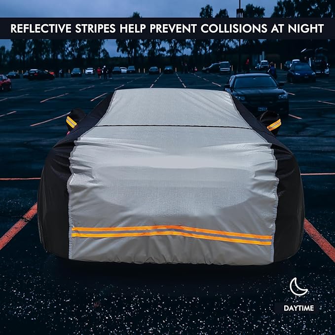 6 Layers Car Cover Waterproof All Weather Car Cover Waterproof All Weather, Outdoor Full Exterior Cover Rain Sun UV Snowproof Protection with Zipper Cotton for Sedan (196-210 inch)