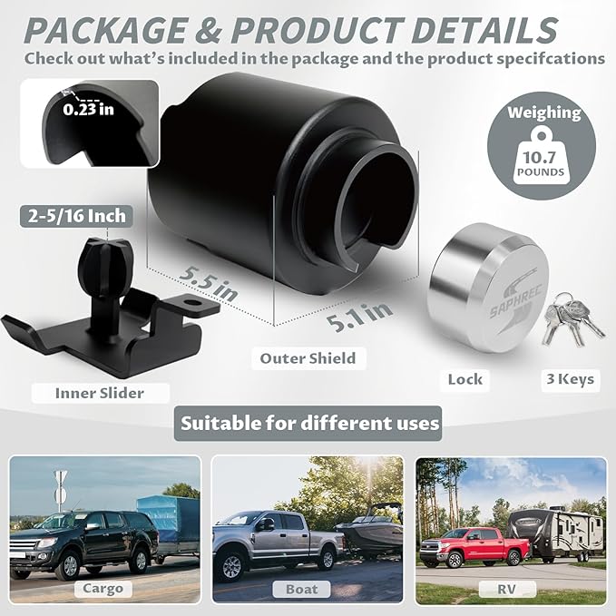 Upgraded Trailer Lock, Fits 2-5/16 Inch Coupler Heavy Duty Anti-Theft Trailer Hitch Lock, Accessories for RV/Boat/Trailer