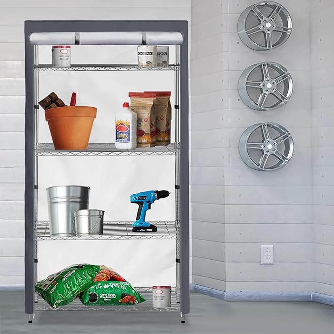 Waterproof Shelf Cover,600D Heavy Duty Dustproof Storage Wire Rack Covers,Outdoor Shelving Covers for Wire Shelves with Zipper 36''x14''x54'',Grey.