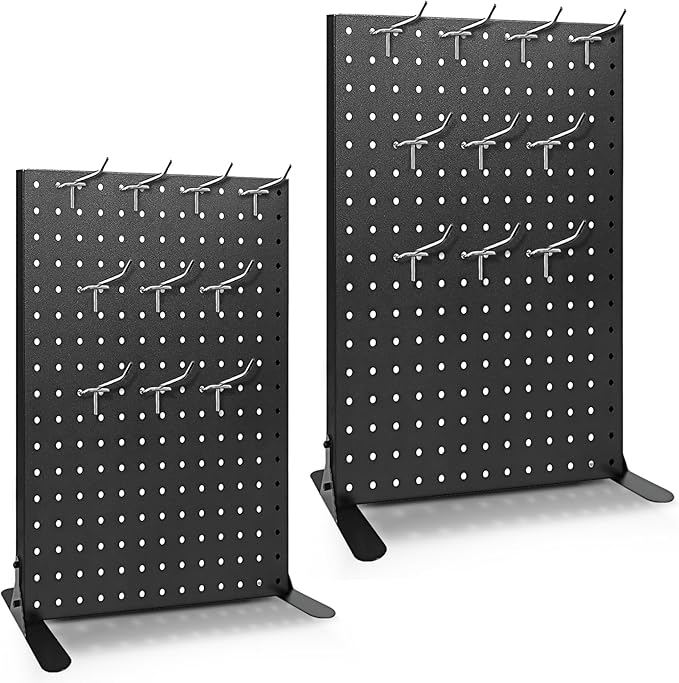 2PCS Pegboard Display Stand With 20 Hooks for Craft Shows, Metal Jewelry and Key Ring Retail Display Racks for Selling Accessories, Retail Stores, Vendors & Events, 17 X 13 Inch