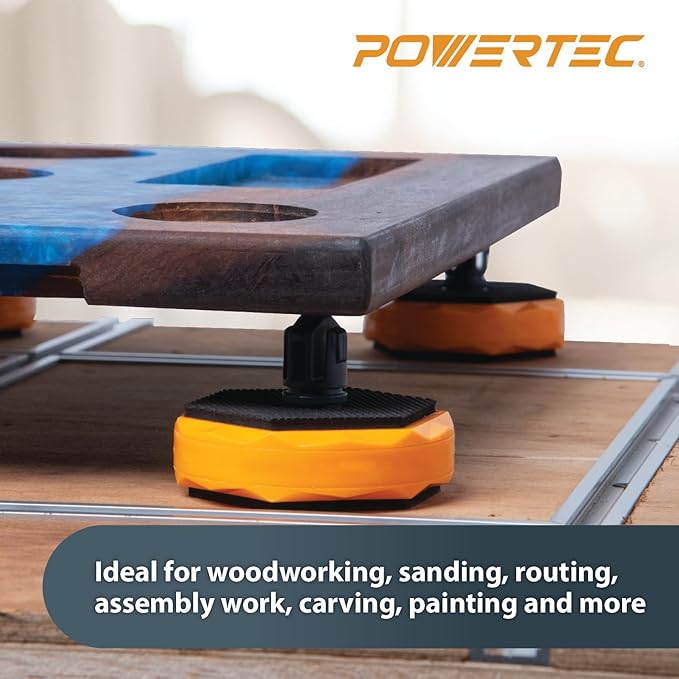 POWERTEC 72304 Arachni Flex 24" x 48" Foldable Workbench Tabletop w/4PK Bench Dog Puck - Portable Work Surface w/Pre-drilled Dog Holes, T-Tracks & Quick-Insert Locks for Woodworking