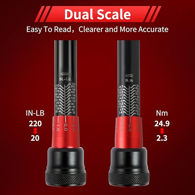 Torque Wrench Bicycle,1/4 inch drive 2.3-24.9 N.M/20-220IN.LB, Bike Torque Wrench Set,30PCS Click Torque Wrenches with 1/4 Ratchet Wrench, Extension Bar, Sockets for Bicycle