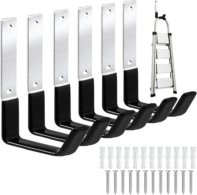 GeeWatom Heavy Duty Steel Garage Hooks,Garage Storage Utility Hooks,Anti-Slip Garage Hooks,Garage Garden Tool Organizer,Steel Wall Mount Hooks, Garden Hose Hanger, Black J Hooks (Large-6PC)