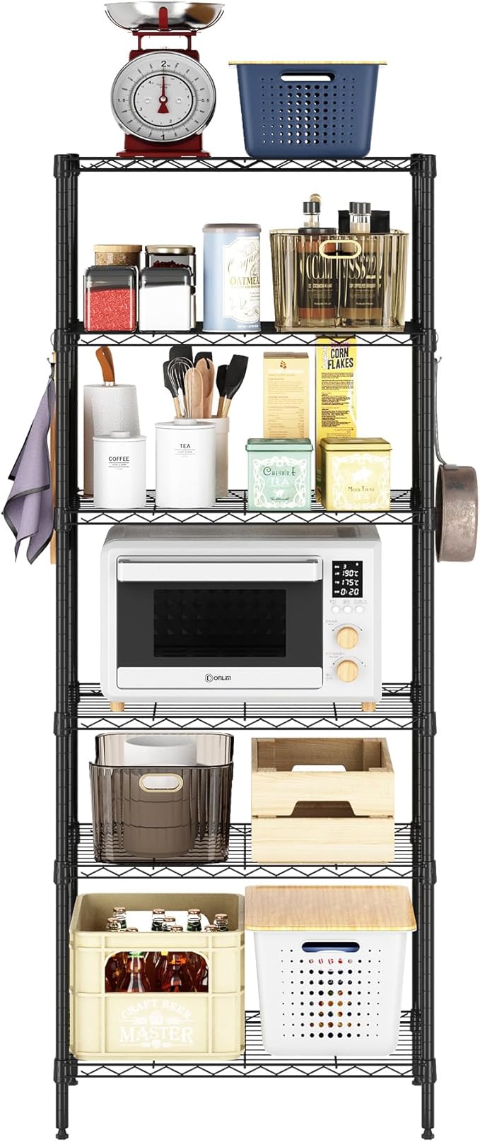 Furinno Wayar Metal Storage Shelf Rack, 6-Tier, 23 x 13 x 59, Black