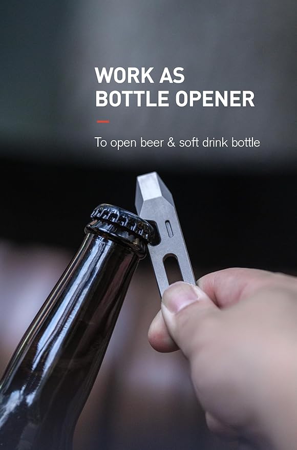 KEEPO LINK Titanium EDC Pry Bar Multitool, 4-in-1 Keychain Prybar Tool with Bottle Opener, Hex Wrench & 5cm Ruler, Ultra-Light Pocket Pry Tool for Everyday Carry & Outdoor, OLT03 (Honeycomb Silver)