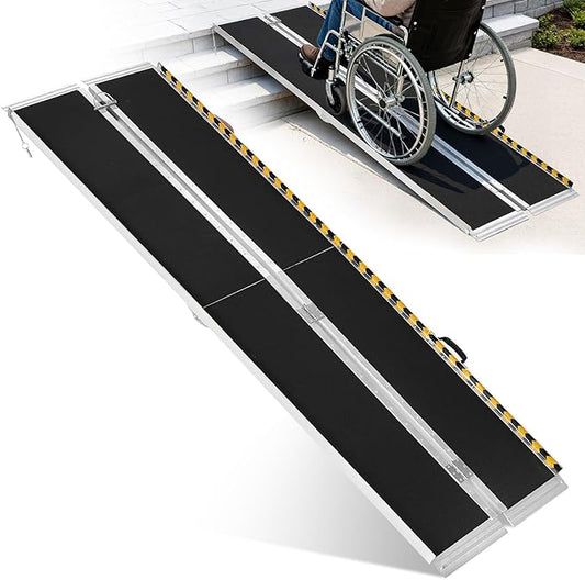 8FT Aluminum Folding Wheelchair Ramp - Heavy Duty 800 lbs Capacity, Portable Ramp for Cars, Stairs, Doorways, Scooters & Home Steps with Non-Slip Surface