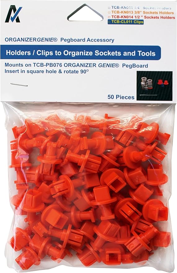 Ascend Tools Organizer Genie 3/8" Socket Holder Pegboard Accessory – Holds 3/8" Drive Sockets (50 Per Pack), Tool Storage Organizer