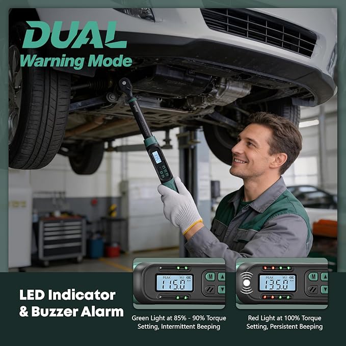 3/8 Torque Wrench Digital (5.02-99.6 Ft.Lb) ±1% Average test accuracy Digital Tire Torque Wrench 3/8 Drive|Digital Torque Wrench Set with Buzzer and Colorful LED Indicator&Track Mode for Moto Auto Car
