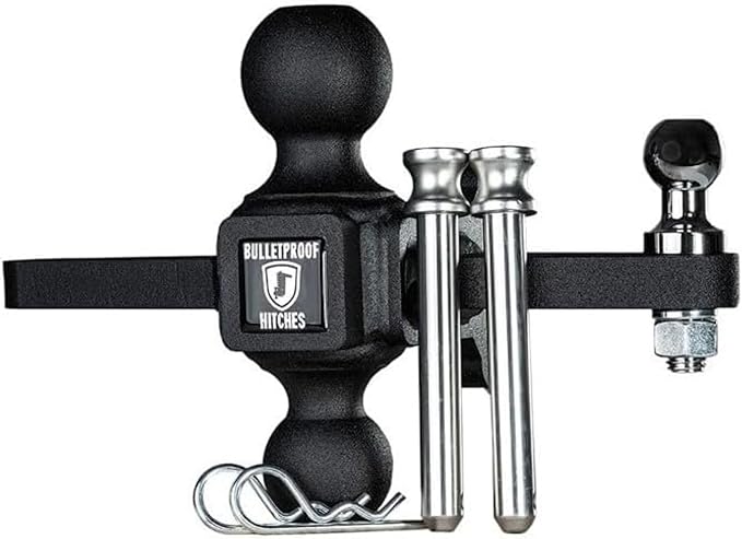 BulletProof Hitches - Medium Duty Sway Control Ball Mount with 2" and 2-5/16" Combination Ball - Rated to 14,000 lbs for Trailer Sway Control - Solid Steel, Black Powder Coat, Corrosion Resistant