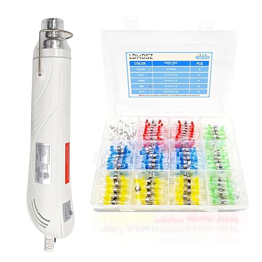 400PCS Solder Seal Wire Connectors Kit with Heat Air Gun, Heat Shrink Solder Butt Connectors Waterproof Electrical Terminals for Automotive Marine Boat RV Wiring Repair