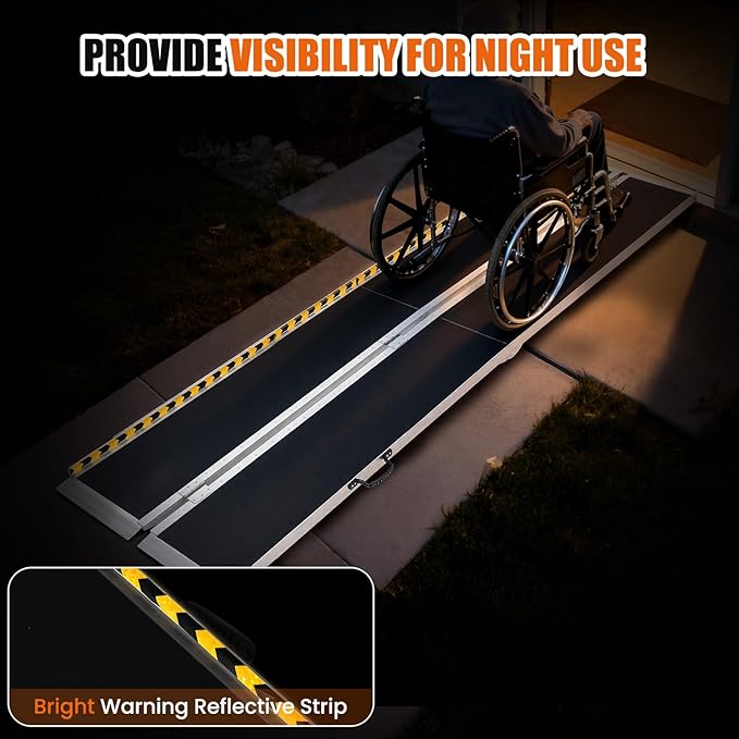 8FT Aluminum Folding Wheelchair Ramp - Heavy Duty 800 lbs Capacity, Portable Ramp for Cars, Stairs, Doorways, Scooters & Home Steps with Non-Slip Surface