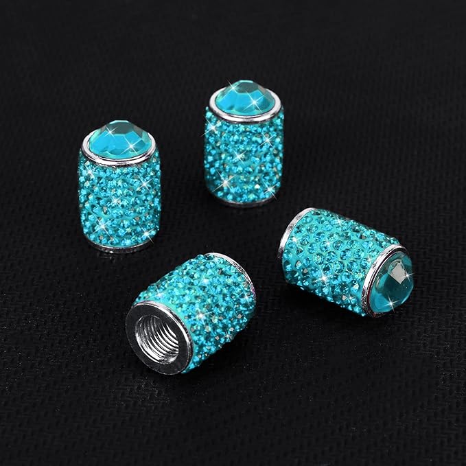 ToBeQueen Bling Tire Valve Covers Blue, 4 Pack Handmade Crystal Rhinestone Tire Caps Universal Dustproof Bling Car Accessories for Car/SUV/Motorcycle/Bike(Blue)