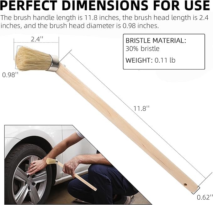 Calvana (2-Pack) Tire Lube Brush for Cleaning Tires and Wheels, Tire Shine Brush, Grease Brush Applicator with 45-Degree Angle and 11.8" Wooden Handle, for Universal Tire Mounting Compounds, 96517