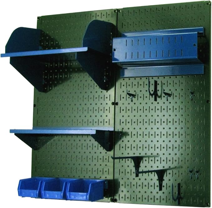Wall Control Craft & Hobby Pegboard Organizer Storage Kit with Green Pegboard and Blue Accessories