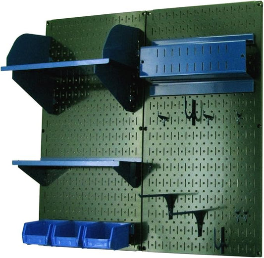 Wall Control Craft & Hobby Pegboard Organizer Storage Kit with Green Pegboard and Blue Accessories