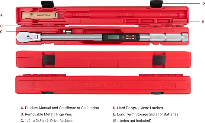 TEKTON 1/2 Inch Drive 90-Tooth Flex Head Dual-Direction Electronic Torque Wrench (30-300 ft-lb) | TRQ82123