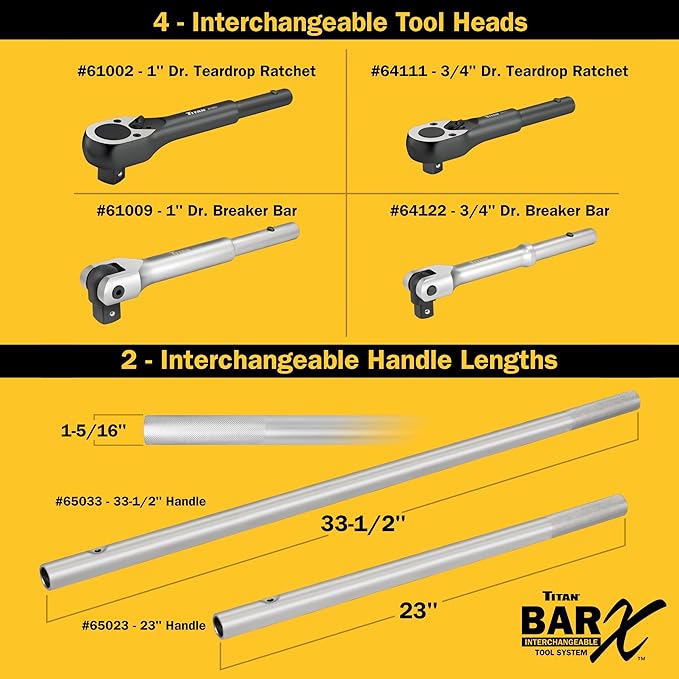 Titan Bar-X 61323 3-Piece 1-Inch Drive Interchangeable Ratchet and Breaker Bar Set