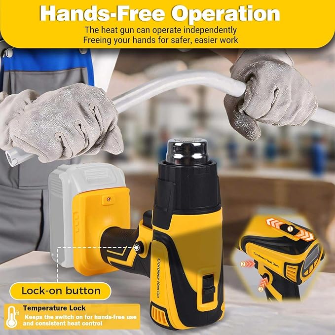 Cordless Heat Gun Compatible with Dewalt 20V Battery, LCD Display 350W 2-Temp Setting (120℉-1110℉), 4 Nozzle, Portable Hot Air Gun for Shrink Tubing, Paint Removal,DIY (Tool Only, NO Battery)