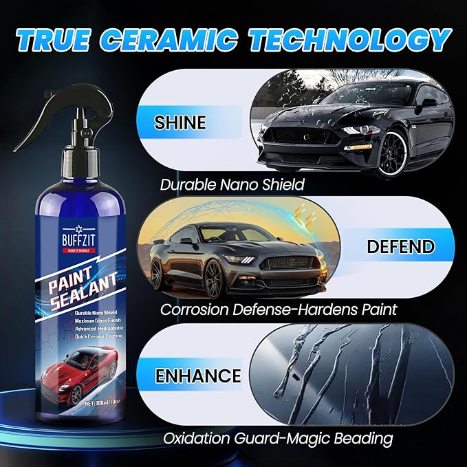Paint Sealant Spray Quick Effect Coating Agent for High Gloss Shine & Protection All-in-One Waterless Wash Wax Hydrophobic Polish for Cars Motorcycle Trucks & RVs with Microfiber Towel 10oz/300ml