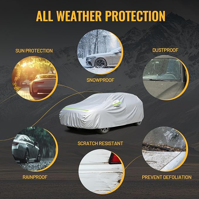 Favoto 6 Layers Hatchback Car Cover Waterproof All Weather for Automobiles Heavy Duty Full Exterior Cover Outdoor Sun Snow Protection Universal Fit for Hatchback (146-157 inch)