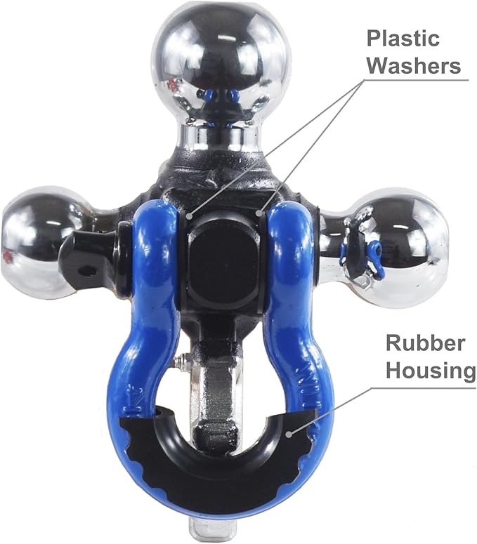TOPTOW Trailer Hitch with Blue Recovery Shackle Ball Hitch Mount w/Chrome Triple Tow Ball, 2-in Shank, Multi Fit for 2 inch Trailer Hitch Receiver…