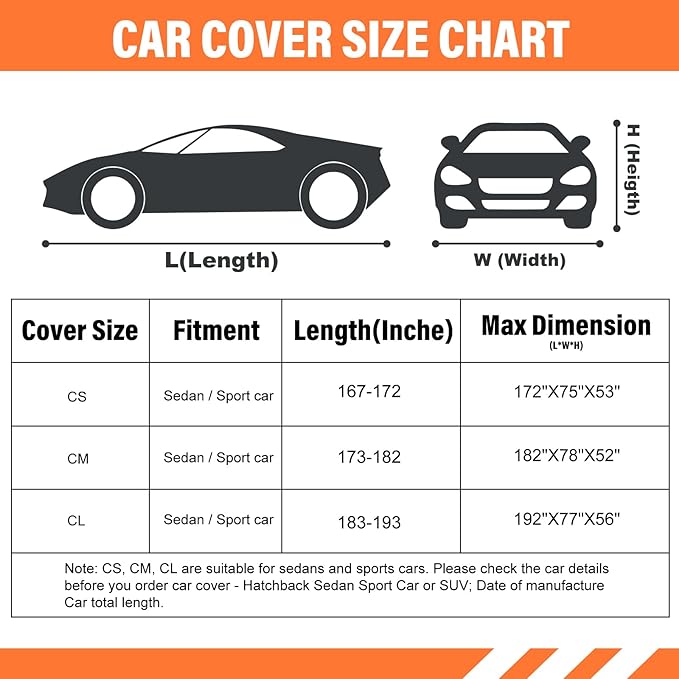Coverado 6 Layers Car Cover Waterproof All Weather, Soft Cotton Lined Coupe Cover, Outdoor Heavy Duty Car Covers Rain Snow UV Hail Protection, Full Covers Universal Fit for Sports Car (173"-182")
