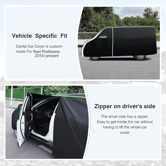 Car Cover for Ram ProMaster 2014-2025 2026 All Weather Van 4-Door Car Covers, Outdoor UV Protection Waterproof Full Car Cover for ProMaster Accessories with Zipper & Reflective Safety Strips