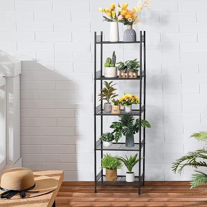5 Tier Wire Shelving Metal Storage Rack Standing Shelving Units Shelves Bathroom Shelf for Laundry Bathroom Kitchen Livingroom Pantry Closet Garage, Black