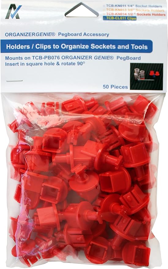 Ascend Tools Organizer Genie 1/2" Socket Holder Pegboard Accessory – Holds 1/2" Drive Sockets (50 Per Pack), Tool Storage Organizer