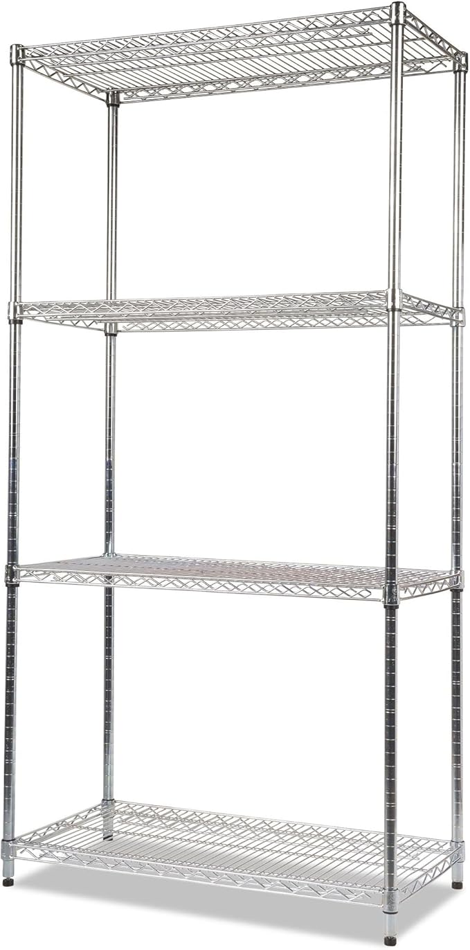 Alera NSF Certified Industrial Four-Shelf Wire Shelving Kit, 36w x 18d x 72h, Silver