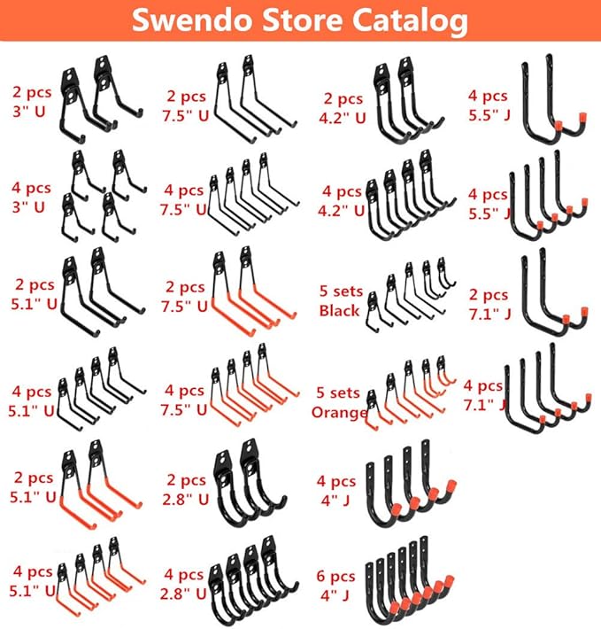 Garage Utility Double Hooks,Heavy Duty Steel Wall Mount Storage Organizer with Anti-Slip Coating,Load Capacity 66 LB (4 Pack Black 3" U Hook)