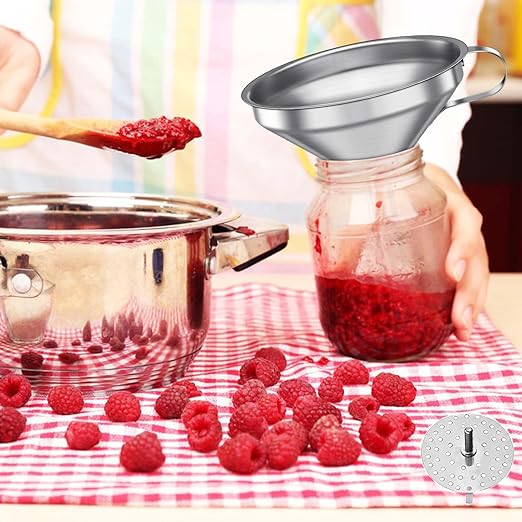 Toncoo 4 Pack Stainless Steel Funnels for Kitchen Use, Food Grade Cooking Funnel with 2 Strainer, Kitchen Funnel Set Metal Funnels for Filling Bottles