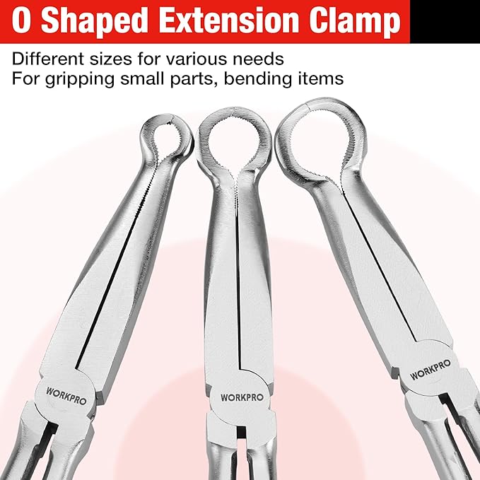 WORKPRO 3 PCS 11" Hose Gripper Plier Set, Long Reach Hose Gripping Pliers, 5/16-Inch, 1/2-Inch, 3/4-Inch Dia, Spark Plug Boot Removal Pliers, Serrated Jaws for Hard to Reach Narrow Spaces